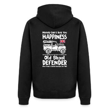 Landy Defender Retro Classic - Unisex Premium Organic Zip Hoodie - black - Back - Nico (187cm)