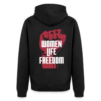 Woman Life Freedom Iran Support - Unisex Premium Bio Zip Hoodie - Schwarz - Hinten - Nico (187cm)