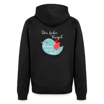 Der früh Vogel kann mich mal! - Unisex Premium Bio Zip Hoodie - Schwarz - Hinten - Nico (187cm)