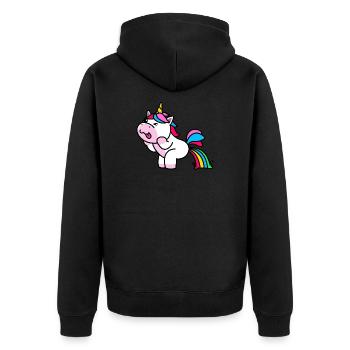 Einhorn Regenbogen Lustig - Unisex Premium Bio Zip Hoodie - Schwarz - Hinten - Nico (187cm)