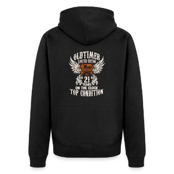 parody birthday motive 21 years oldtimer rocker - Unisex Premium Bio Zip Hoodie - Schwarz - Hinten - Nico (187cm)