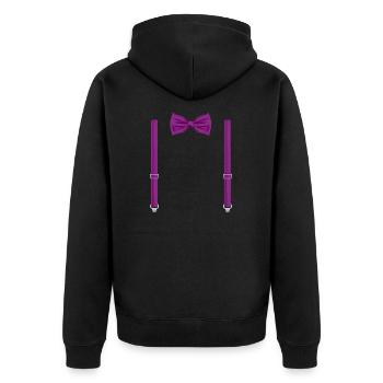 Funny Purple Bow Tie with Suspenders Perfect - Unisex Premium Organic Zip Hoodie - black - Back - Nico (187cm)