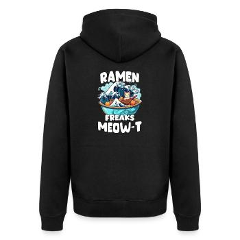 Kawaii Cat and Ramen Otaku Gift Neko Ramen - Unisex Premium Organic Zip Hoodie - black - Back - Nico (187cm)
