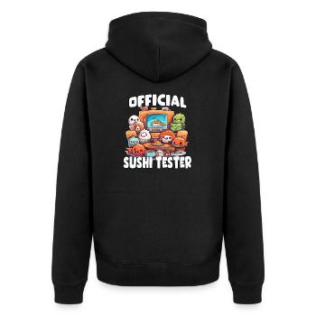 Sushi Otaku T-Shirt: Perfekt für Japan-Fans - Unisex Premium Bio Zip Hoodie - Schwarz - Hinten - Nico (187cm)