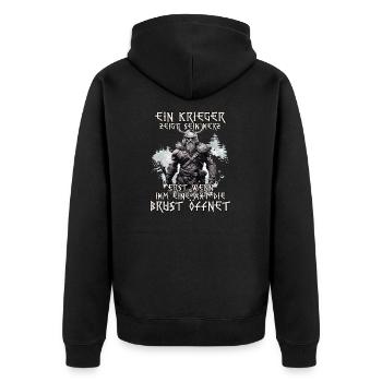 Wikinger Krieger Mythos der Nordmänner Schlachtruf - Unisex Premium Bio Zip Hoodie - Schwarz - Hinten - Nico (187cm)