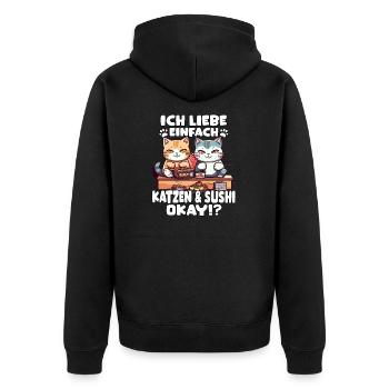 Japanische Katzen Sushi-Abenteuer mit Neko-Katze - Unisex Premium Bio Zip Hoodie - Schwarz - Hinten - Nico (187cm)