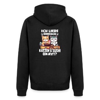 Sushi Dreams Katzen mit Sushi Kawaii Otaku - Unisex Premium Bio Zip Hoodie - Schwarz - Hinten - Nico (187cm)