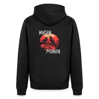 Blutrabe | Wikinger Odins Raben Wikinger - Unisex Premium Bio Zip Hoodie - Schwarz - Hinten - Nico (187cm)