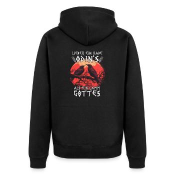 Asgard Runen | Wikinger T-Shirt | Odins Raben - Unisex Premium Bio Zip Hoodie - Schwarz - Hinten - Nico (187cm)
