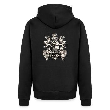 Verseau millésime 1939 une légende devient 84 - Veste à capuche bio Premium Unisexe - noir - Dos - Nico (187cm)