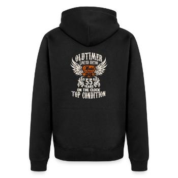 parody birthday motive 55 years oldtimer rocker - Unisex Premium Bio Zip Hoodie - Schwarz - Hinten - Nico (187cm)