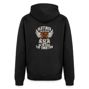 parody birthday motive 62 years oldtimer rocker - Unisex Premium Bio Zip Hoodie - Schwarz - Hinten - Nico (187cm)