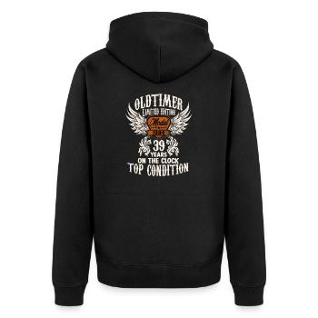 39 ans voiture classique rétro anniversaire rocker - Veste à capuche bio Premium Unisexe - noir - Dos - Nico (187cm)