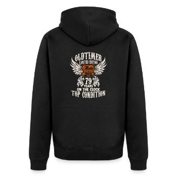 79 year old birthday outfit for classic car fans - Unisex Premium Bio Zip Hoodie - Schwarz - Hinten - Nico (187cm)