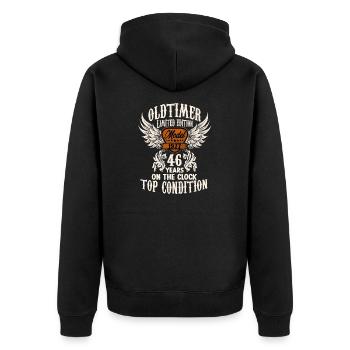 46 year old classic car retro birthday rocker - Unisex Premium Bio Zip Hoodie - Schwarz - Hinten - Nico (187cm)