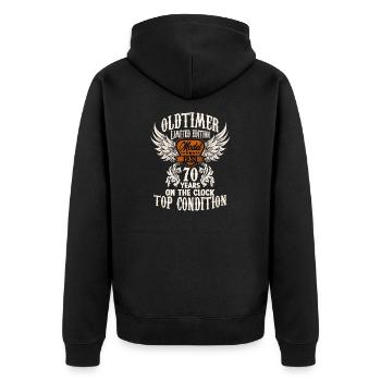 parody birthday motive 70 years oldtimer rocker - Unisex Premium Bio Zip Hoodie - Schwarz - Hinten - Nico (187cm)