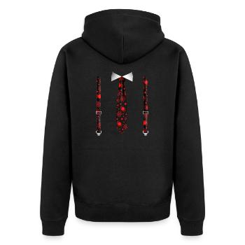 Halloween Tuxedo with Spiders Suspender Print - Unisex Premium Organic Zip Hoodie - black - Back - Nico (187cm)