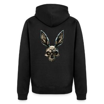 Zombie Kaninchenschädel - Unisex Premium Bio Zip Hoodie - Schwarz - Hinten - Nico (187cm)