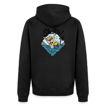 Shaka surfer greeting Hawaii - Unisex Premium Organic Zip Hoodie - black - Back - Nico (187cm)