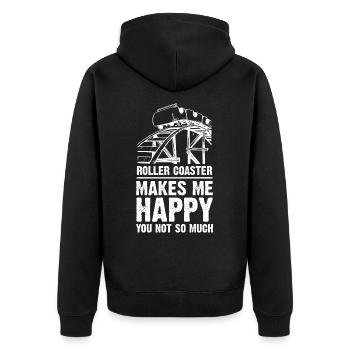 Roller Coaster Makes Me Happy - Unisex Premium Bio Zip Hoodie - Schwarz - Hinten - Nico (187cm)