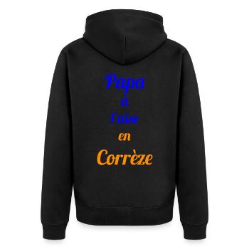 Papa à l'aise en Corrèze - Citation papa - Veste à capuche bio Premium Unisexe - noir - Dos - Nico (187cm)