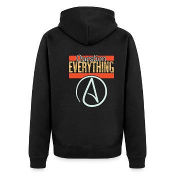 Question everything - Unisex Premium Organic Zip Hoodie - black - Back - Nico (187cm)