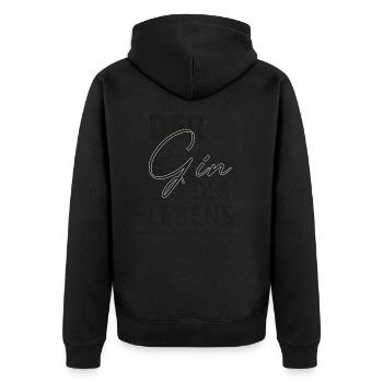 Der Gin des Lebens schwarzer Text - Unisex Premium Bio Zip Hoodie - Schwarz - Hinten - Nico (187cm)