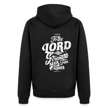 SEIGNEUR FORT FORT PLUS FORT SENTIR JÉSUS DIEU BIBLE MOTIFS - Veste à capuche bio Premium Unisexe - noir - Dos - Nico (187cm)