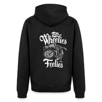 RAD FAHRRAD RÄDER BIKE BIKER FAHREN SPRÜCHE MOTIV - Unisex Premium Bio Zip Hoodie - Schwarz - Hinten - Nico (187cm)