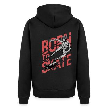 BORN SKATE BOARDER SK8 LONGBOARDER SKATING MOTIVE - Unisex Premium Bio Zip Hoodie - Schwarz - Hinten - Nico (187cm)