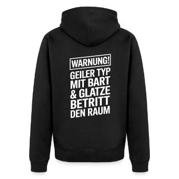 Glatze Frisur Haarausfall, Glatzenträger - Unisex Premium Bio Zip Hoodie - Schwarz - Hinten - Nico (187cm)