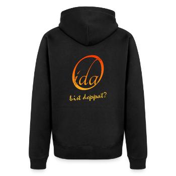 Oida bist deppat? - Unisex Premium Bio Zip Hoodie - Schwarz - Hinten - Nico (187cm)