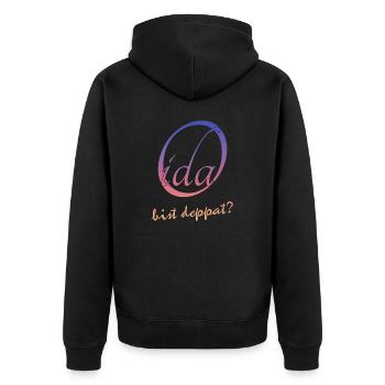 Oida bist deppat? - Unisex Premium Bio Zip Hoodie - Schwarz - Hinten - Nico (187cm)