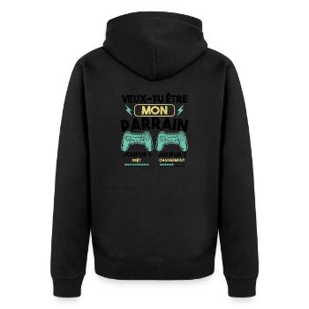 Veux-tu être mon parrain, Demande parrain gamer - Veste à capuche bio Premium Unisexe - noir - Dos - Nico (187cm)