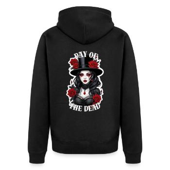 Dame gothique aux roses rouges - Veste à capuche bio Premium Unisexe - noir - Dos - Nico (187cm)