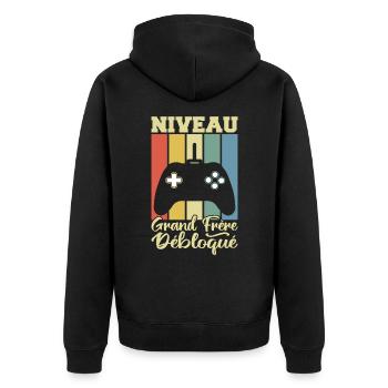 Big Brother Level Unlocked - Unisex Premium Organic Zip Hoodie - black - Back - Nico (187cm)
