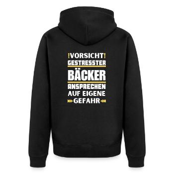 Don't talk to stressed bakers! - Unisex Premium Organic Zip Hoodie - black - Back - Nico (187cm)