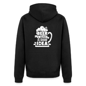 BIER IDEE SONNEN URLAUB PARTY GRILLEN FEIER MOTIV - Unisex Premium Bio Zip Hoodie - Schwarz - Hinten - Nico (187cm)