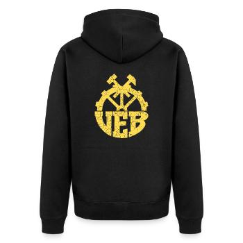 VEB - DDR Volks Eigener Betrieb - Retro - Unisex Premium Bio Zip Hoodie - Schwarz - Hinten - Nico (187cm)
