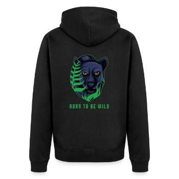 Panter Born To B Wild - Unisex Premium Bio Zip Hoodie - Schwarz - Hinten - Nico (187cm)