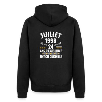 24 Ans Anniversaire Vintage Né(e) en Juillet 1998 - Veste à capuche bio Premium Unisexe - noir - Dos - Nico (187cm)