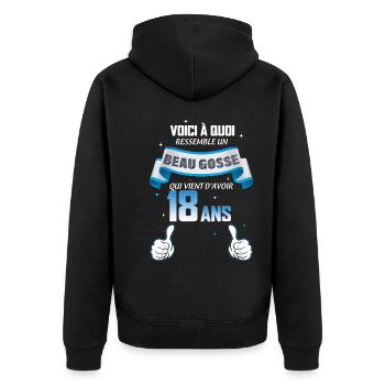 Anniversaire beau gosse 18 ans Cadeau Jeune Homme - Veste à capuche bio Premium Unisexe - noir - Dos - Nico (187cm)