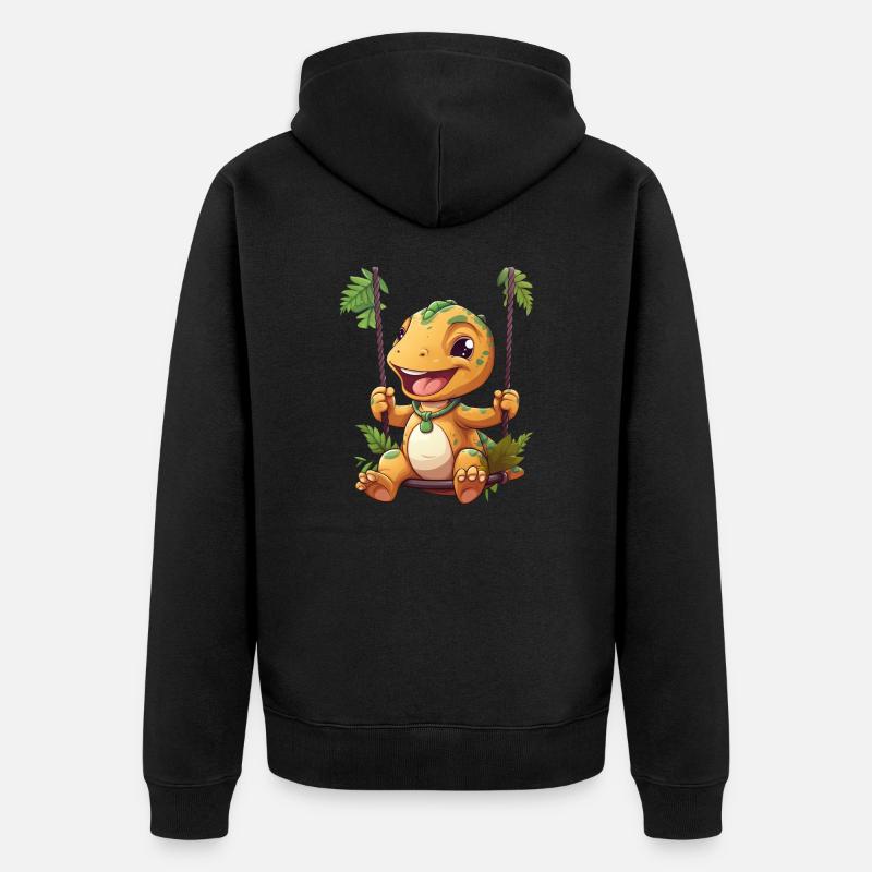 Dino T-Rex sur swing, ludique - Veste à capuche bio Premium Unisexe - noir