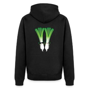 Kawaii Lauchstange, Süßes Gemüse Design - Unisex Premium Bio Zip Hoodie - Schwarz - Hinten - Nico (187cm)