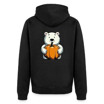 Eisbär mit Kürbis im Herbst - Unisex Premium Bio Zip Hoodie - Schwarz - Hinten - Nico (187cm)