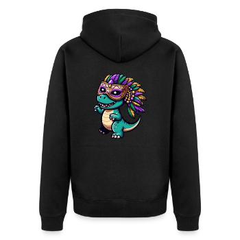 Mardi Gras T-Rex Dino: Maske und Perlen - Unisex Premium Bio Zip Hoodie - Schwarz - Hinten - Nico (187cm)