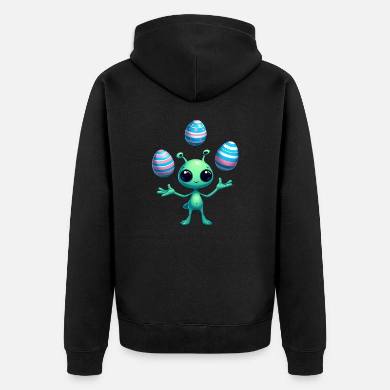Ostern mit Alien: Eier-Jonglage - Unisex Premium Bio Zip Hoodie - Schwarz