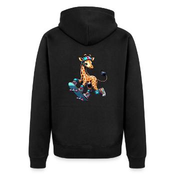 Skater Giraffe auf dem Skateboard - Unisex Premium Bio Zip Hoodie - Schwarz - Hinten - Nico (187cm)