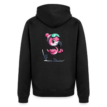 Flamingo Skifahrer Winterspaß - Unisex Premium Bio Zip Hoodie - Schwarz - Hinten - Nico (187cm)