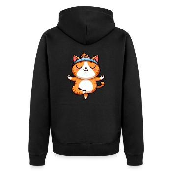 Katze Yoga Meditation Meditieren Balancieren - Unisex Premium Bio Zip Hoodie - Schwarz - Hinten - Nico (187cm)